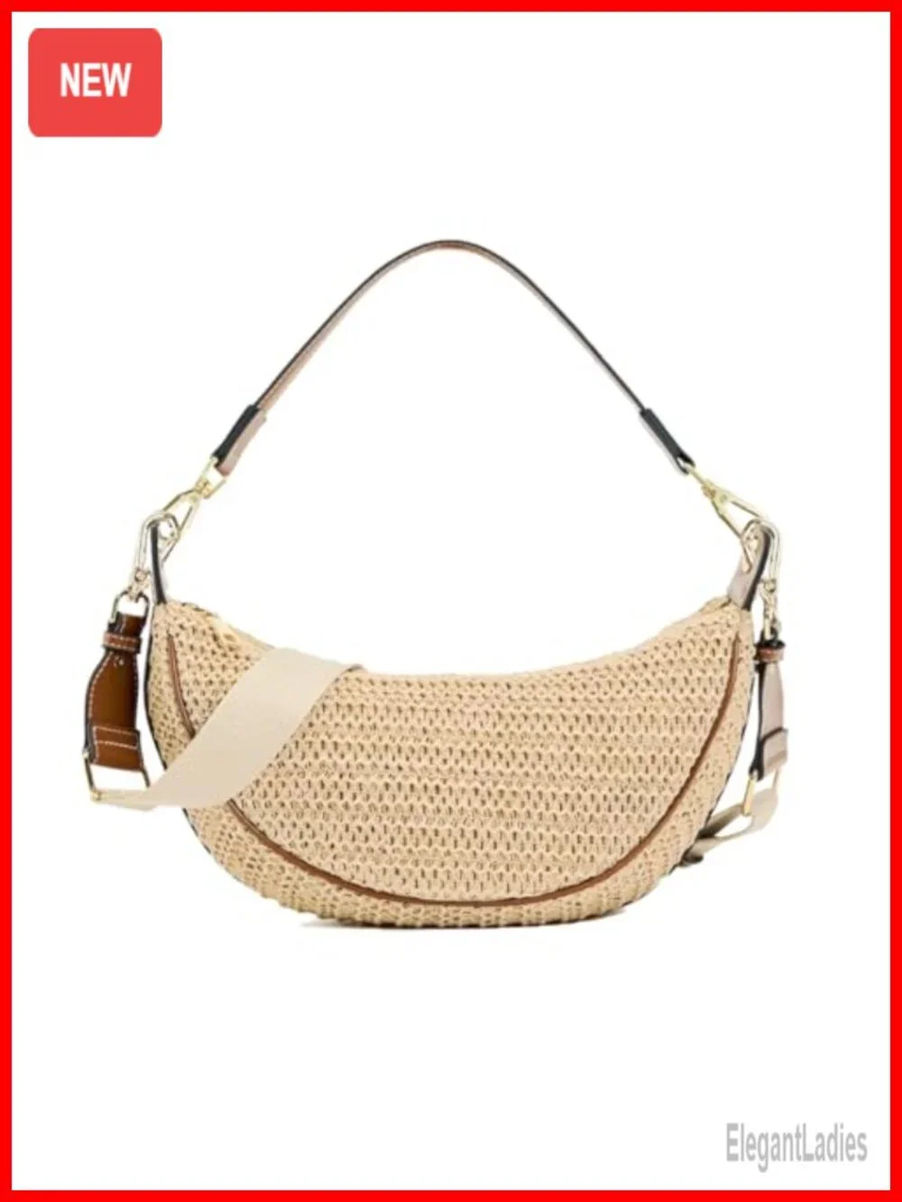 Straw Crossbody Hobo Bag with Adjustable Strap Beach Summer Crescent Purse